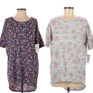 Lularoe Irma Top Bundle (2) Smiley Star Floral NWT